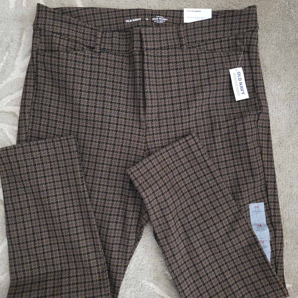 ​NWT Old Navy High-Rise Pixie Skinny Pants Brown Houndstooth Size 14